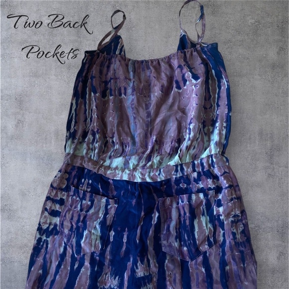 TAMARA CATZ 100% Silk Chiffon Tie Dyed Jumpsuit Straight Leg Blue/Viole…Boho - Picture 9 of 12